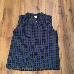 Blue and green short sleeve, buttoned blouse